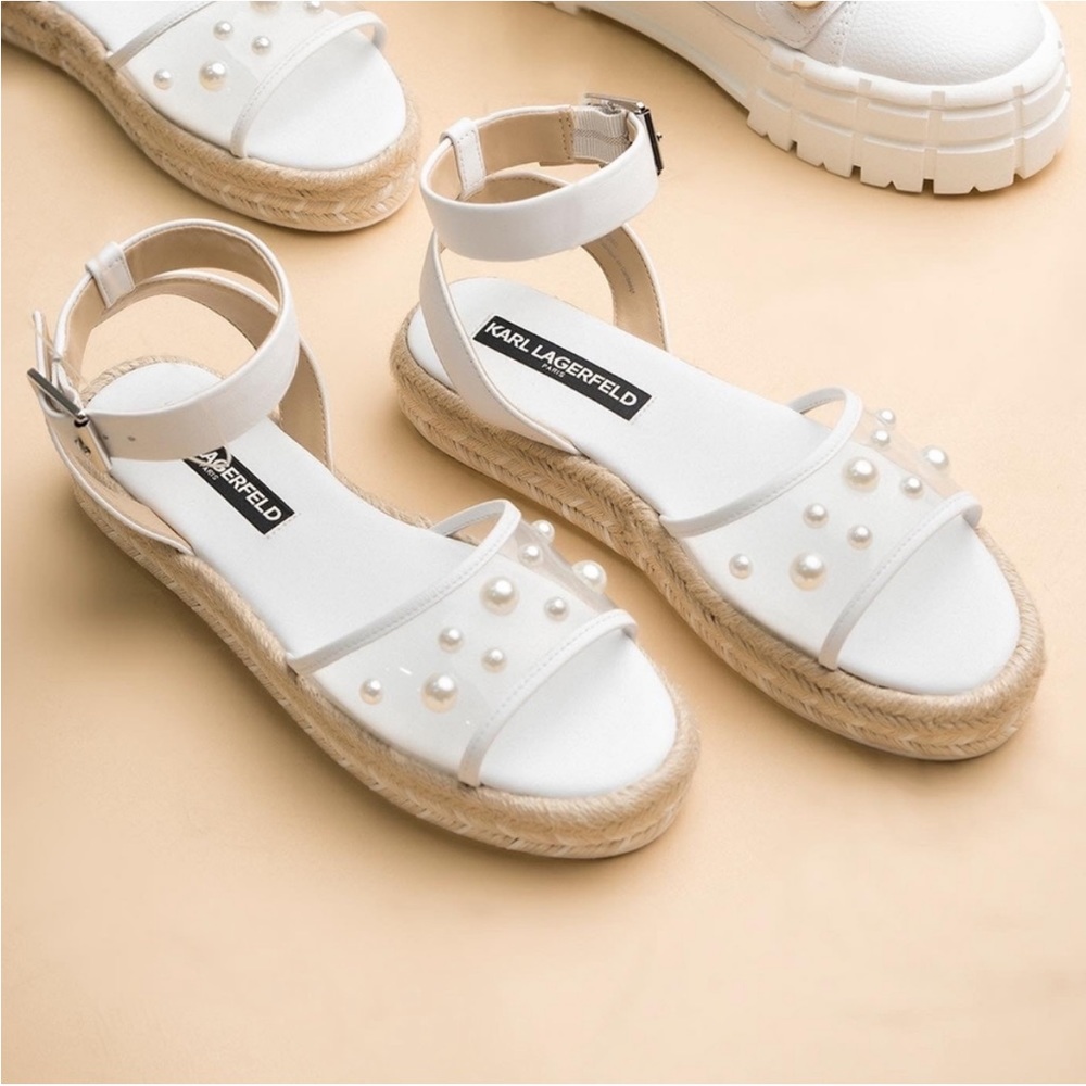 Karl Lagerfeld White Pearls Espadrille Sandal size 7.5